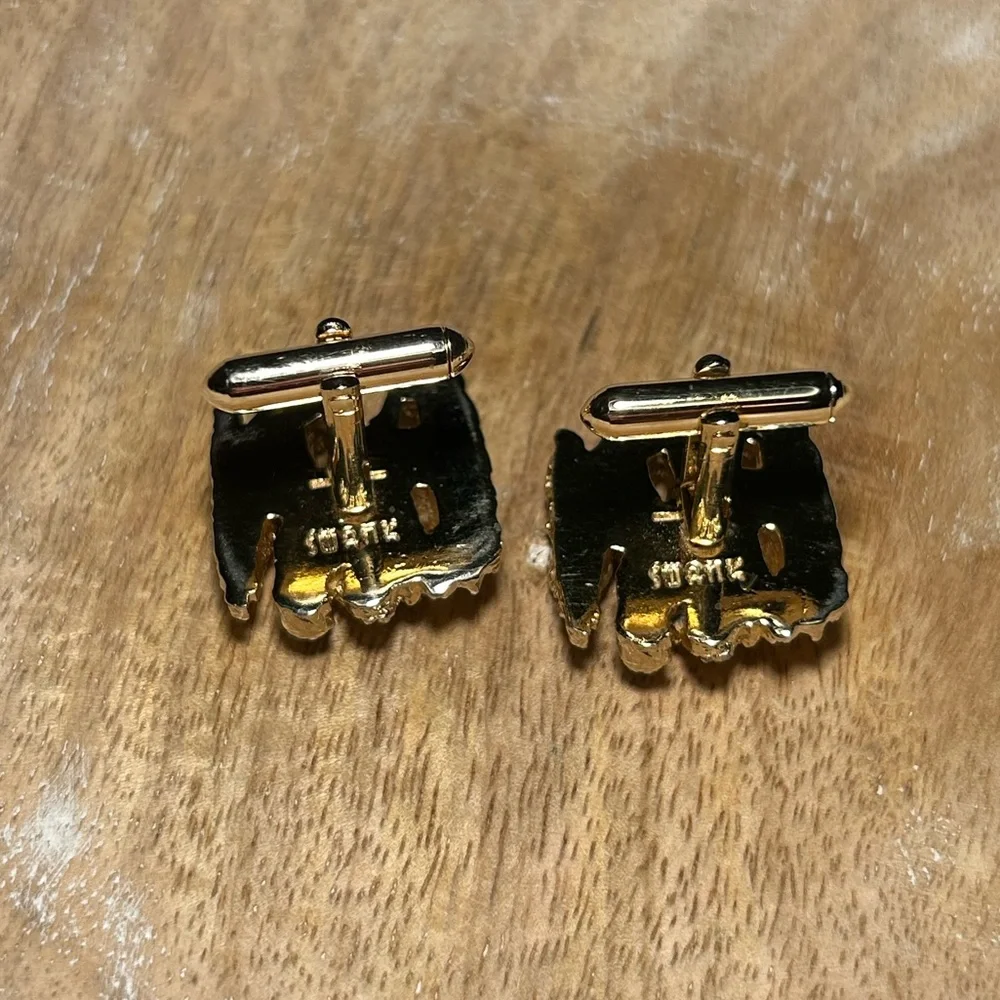 Vintage Swank Nugget & Rhinestone Gold Tone Cufflinks.